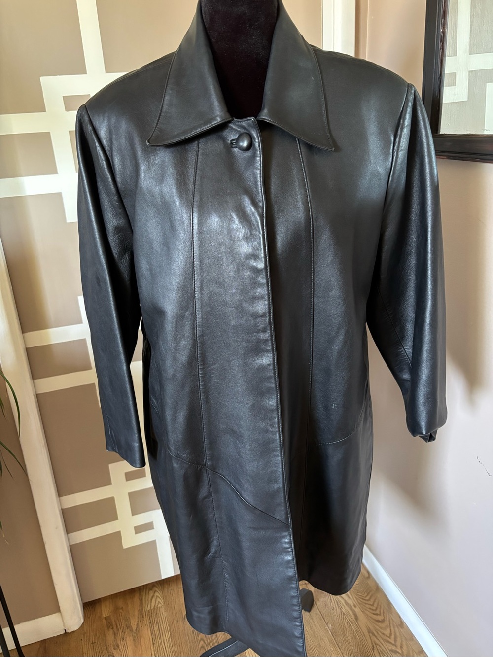 Men's Vtg Johnson Leathers Quality Men’s Black Leather Car Coat, Sz M LIKE NEW